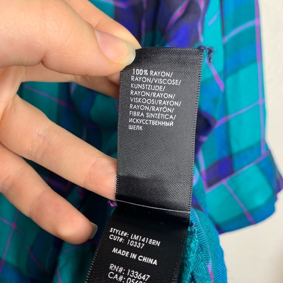 Liverpool blouson wrap plaid 3/4th sleeve top L - Picture 5 of 7